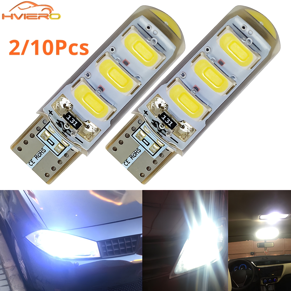 Cale de queue de marquage Cob en silicone automobile, LED de stationnement, antibrouillard, éclairage de tube d'ampoule de course, 2/10, T10, DC 12V, 194501, 6SMD, 5630