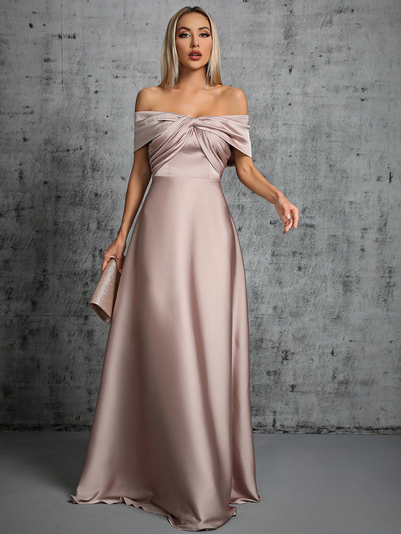 Mgiacy Línea cuello irregular cruzado plisado vestido de satén vestido de fiesta vestido de dama de honor