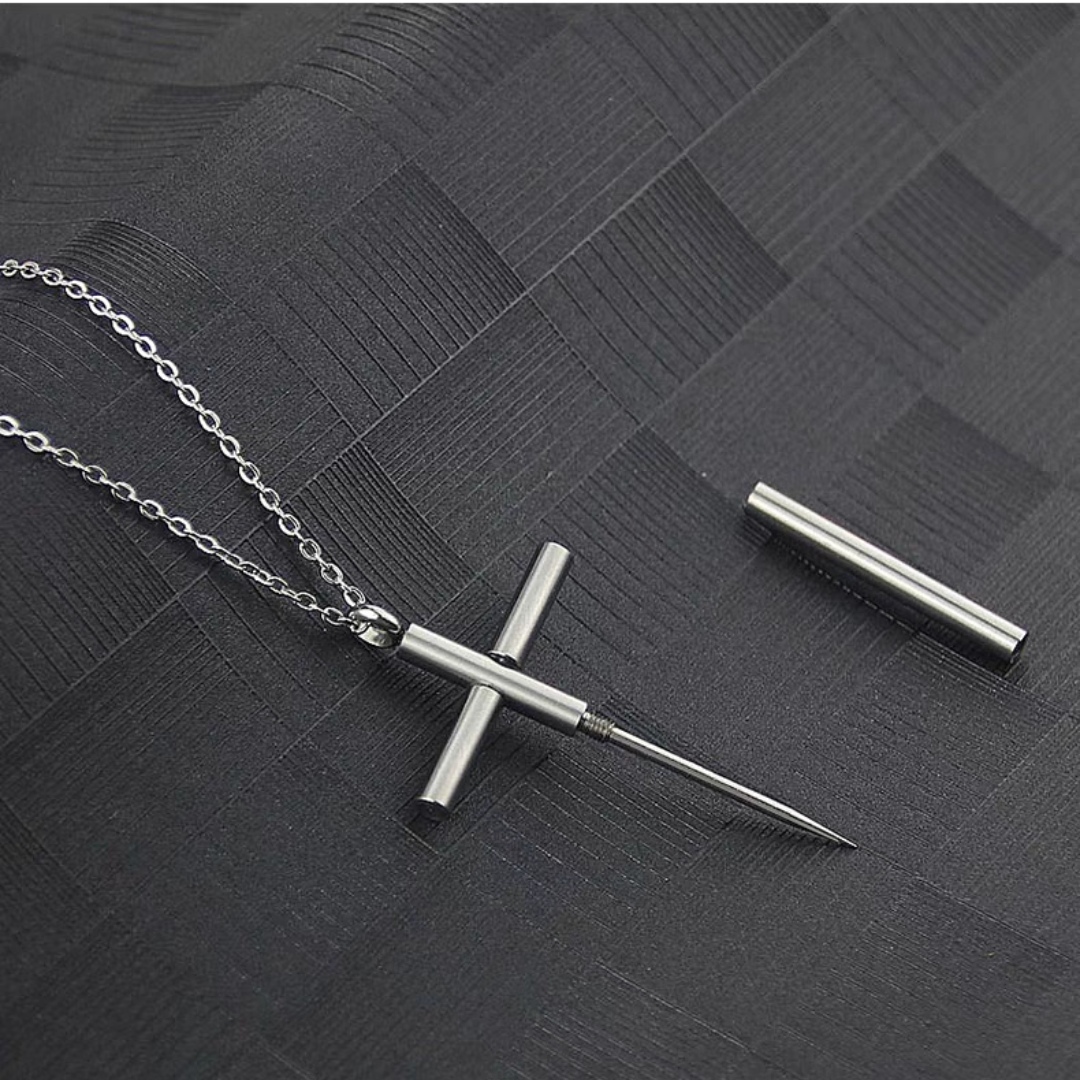 จี้สแตนเลสสร้อยคอข้ามผู้ชายแฟชั่นเครื่องประดับโซ่เด็ก EDC Gadgets สําหรับชายหญิงหญิงของขวัญหลายเครื่องมือ