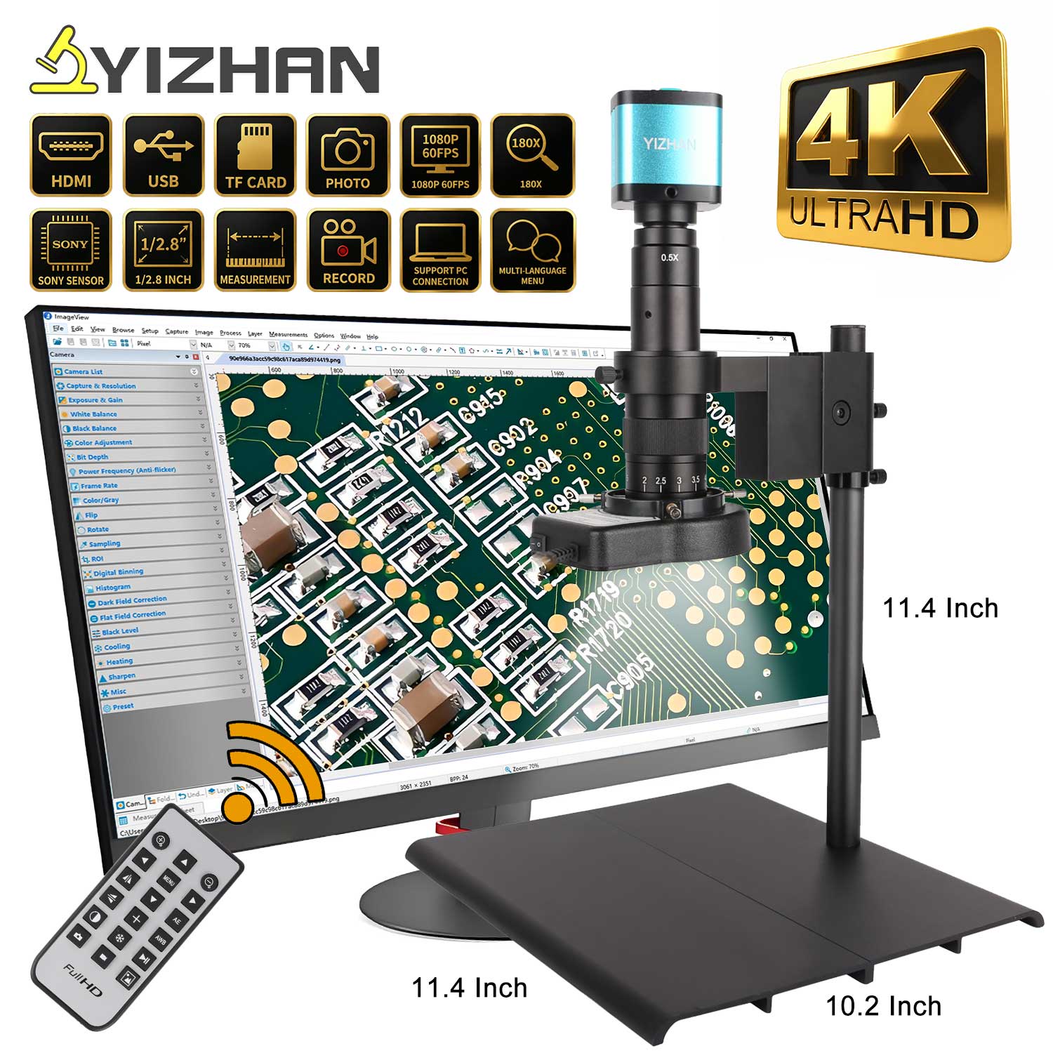 YIZHAN 60MP 48MP 4K USB HDMI VGA Cyfrowa Kamera Mikroskopowa Monokularowa z Funkcją Zoomu Ciągłego 180X 215x Narzędzia do Lutowania i Naprawy Telefonów