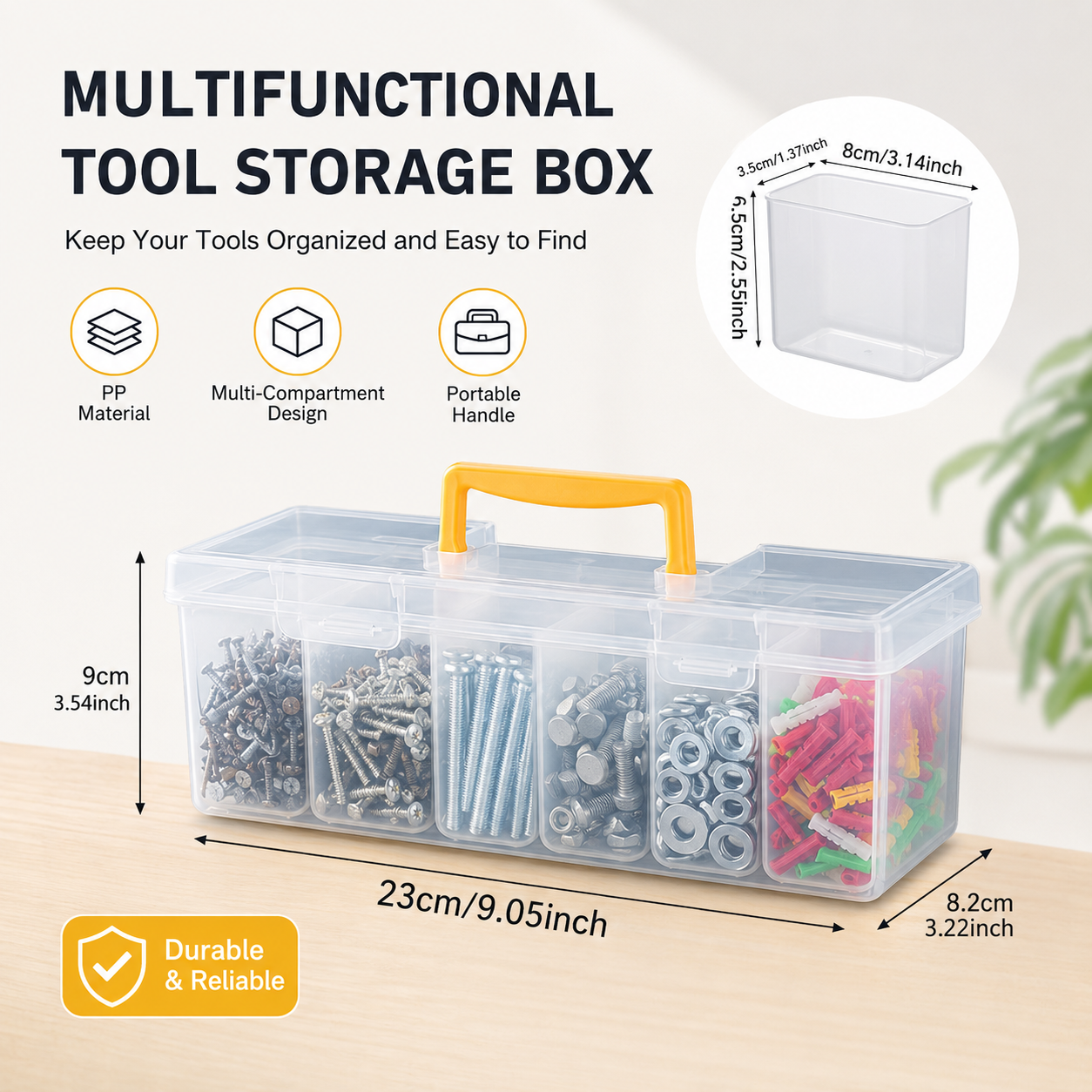 Boîte de rangement portable 7-en-1, 6 bacs amovibles, organisateur multifonctionnel pour vis, écrous et petites pièces ménagères