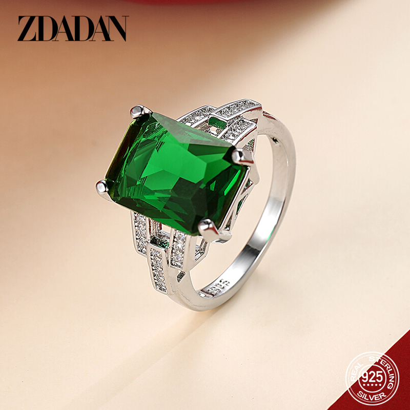 ZDADAN – bagues en argent Sterling 925 avec breloque émeraude pour femmes, bijoux de mariage à la mode