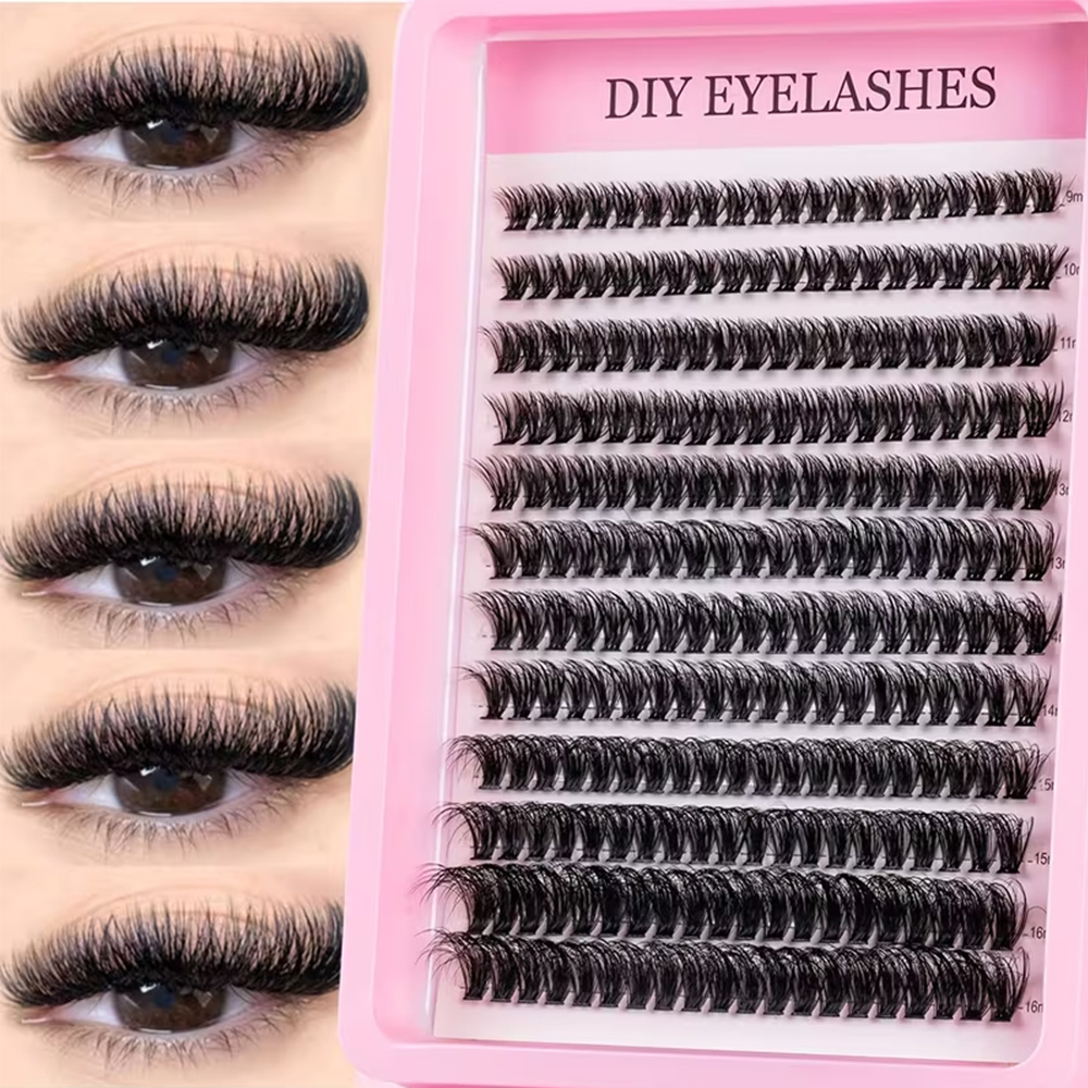 Pestañas en racimo, 240 piezas 40D 9-16 mm de longitud mixta, aspecto ultra natural, finas, ultrasuaves, ultraligeras, reutilizables para principiantes