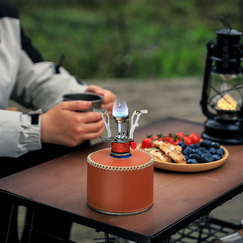 Mini estufa portátil integrada para picnic al aire libre, camping, cabezal de estufa con arranque de fuego electrónico, utensilios de cocina para viajes