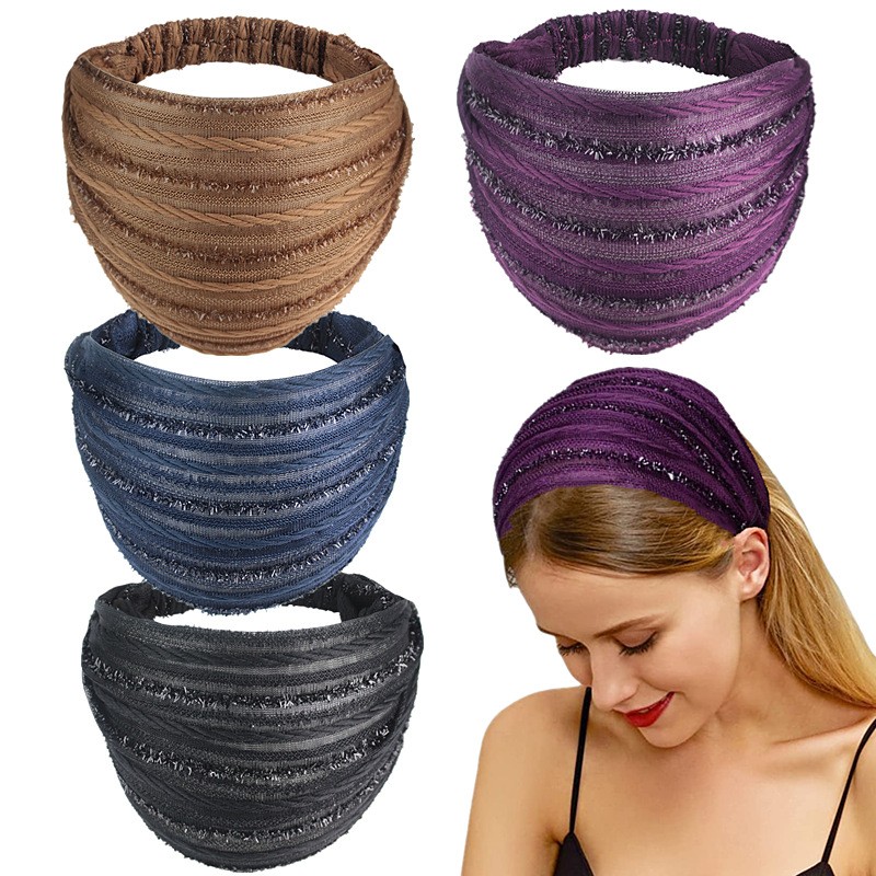 Mulheres rendas bandana larga rendas faixas de cabelo cocar moda glitter headbands acessórios para o cabelo para meninas