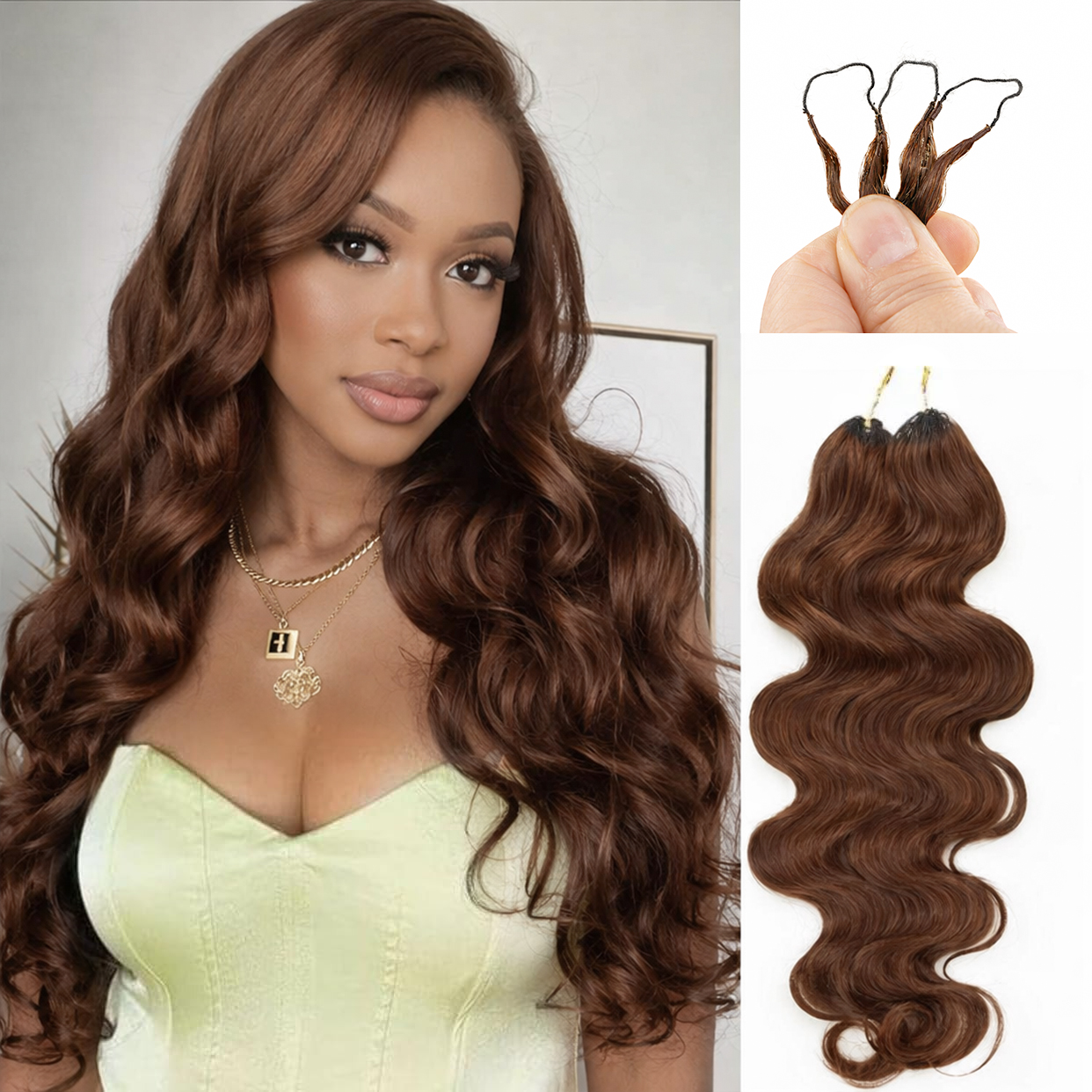 4 #   Extensions de cheveux humains au crochet Drak Brown Body Wave, pré-séparées, invisibles, tresses miracle, extensions de cheveux au crochet effet plume, sans couture