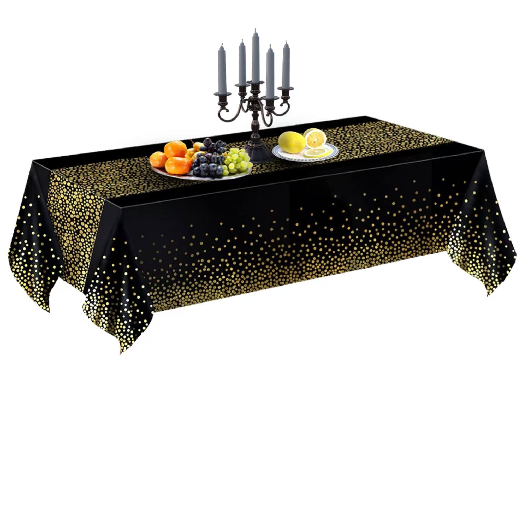 Toalha de mesa dourada preta 54x108 polegadas (137x274cm) suprimentos para festas, capa de mesa retangular preta dourada para Halloween, Natal