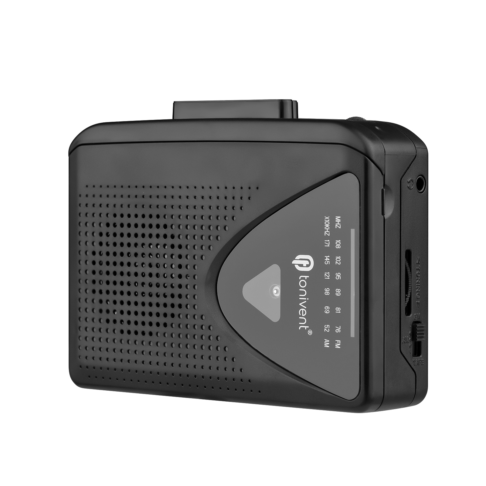 TONIVENT-Mini lecteur de cassette stéréo portable TON009, radio AM et FM, arrêt automatique, prise pour écouteurs, volume réglable, 3.5mm