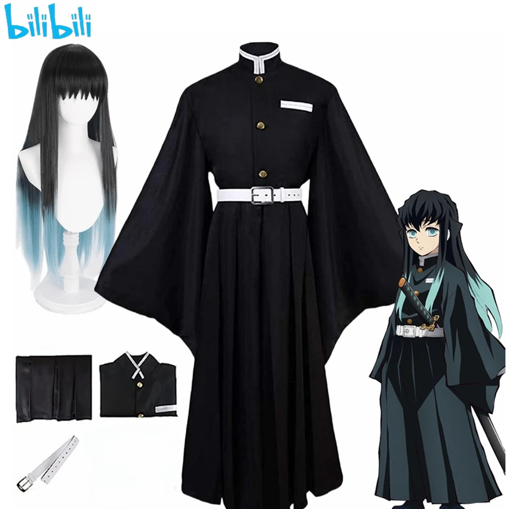Disfraz de Anime Demon Slayers Kimetsu No Yaiba Tokitou Muichirou, uniforme Kisatsutai, peluca, disfraz de fiesta de Halloween
