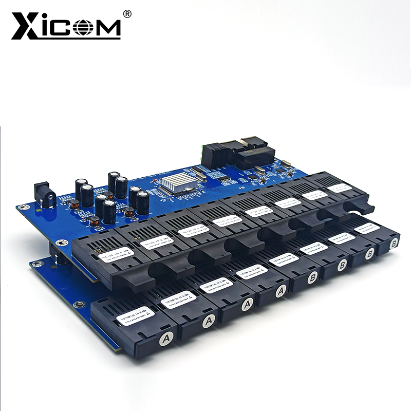 Gigabit Ethernet Fiber สวิทช์ Media Converter 8พอร์ตไฟเบอร์2 RJ45พอร์ตไฟเบอร์ออปติคอล20KM SC Single Mode 100/1000M