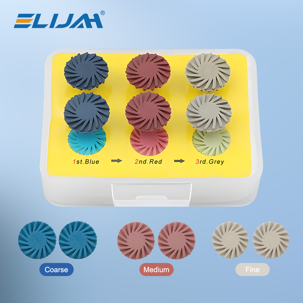 6 stks/doos Dental Rubber Polijstmachine Composiet Hars Polijstschijf 14mm Wiel 3 Kleuren Spiraal Flex Borstel Tandheelkunde Lab tool