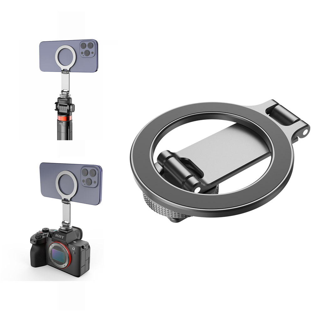 Nouvel adaptateur de support de téléphone magnétique à griffe froide avec vis 1/4\", support de trépied pour téléphone Magsafe pour iPhone 16-12, appareil photo reflex numérique, moniteur