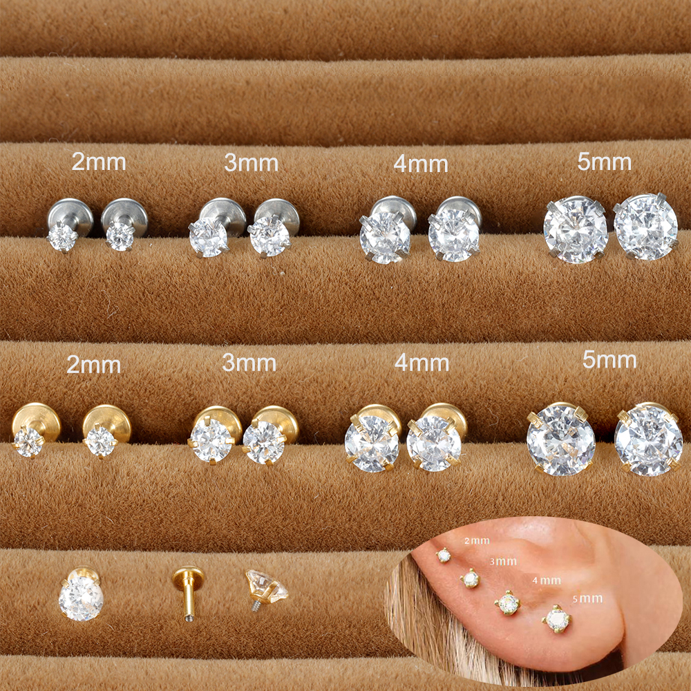 2ชิ้นสแตนเลส2/3/4/5มม. zircon ประกายต่างหูตุ้มหูผู้หญิงสาว minimalism labret Lip tragus Helix piercing เครื่องประดับ