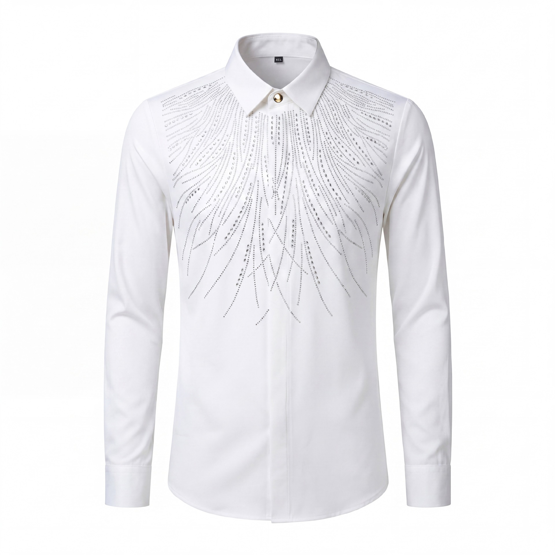 เสื้อเชิ้ตสีขาวลายเพชรสำหรับผู้ชาย แขนยาว คุณภาพสูง เหมาะสำหรับงานธุรกิจ งานสังคม และงานปาร์ตี้