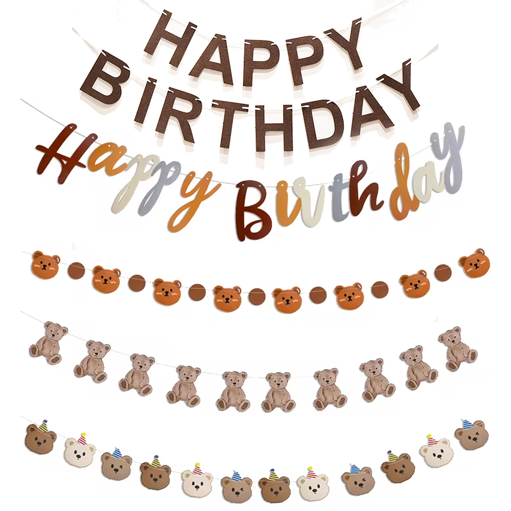 クマハッピーバースデーバナーかわいいクマ紙誕生日ホオジロバナーハンギングガーランド子供用ベビーシャワー1st最初の誕生日の装飾