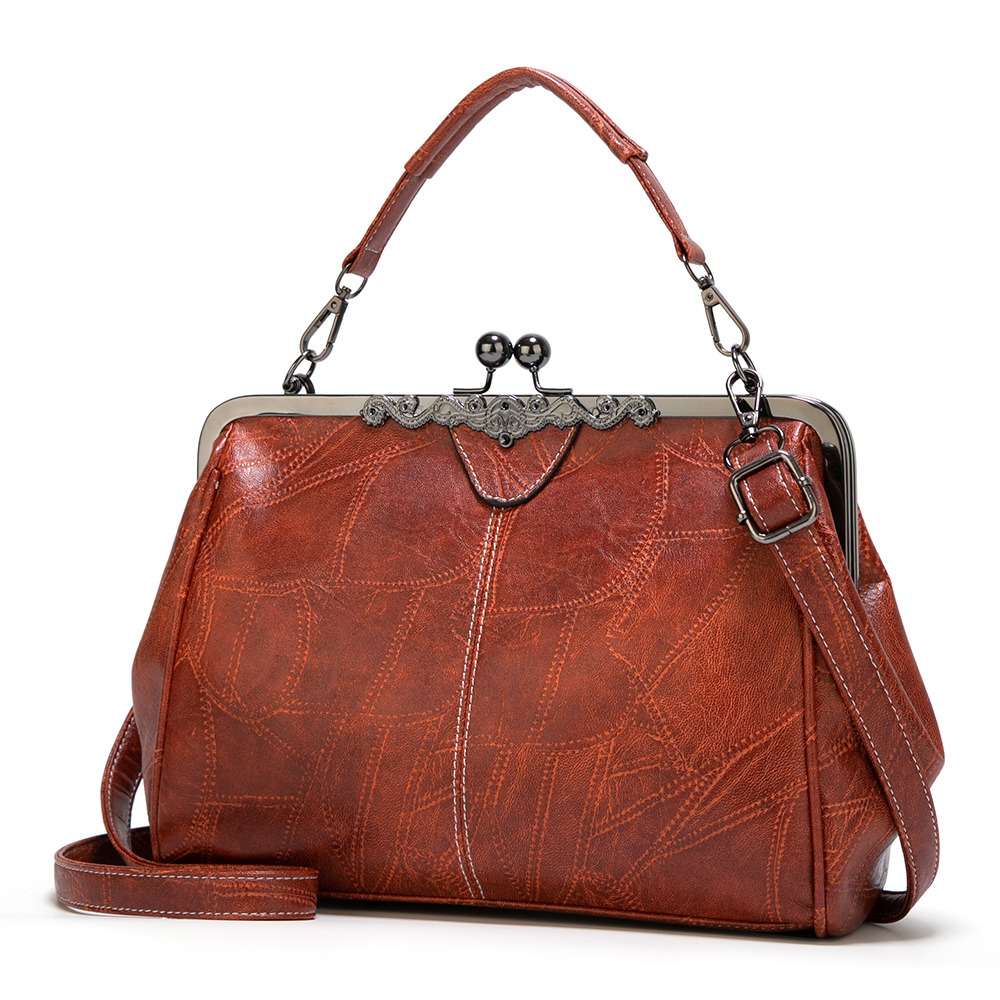Tas bahu dompet bingkai Retro wanita tas Messenger selempang perempuan tas tangan kecil untuk pesta telepon tas klip kulit minyak palsu