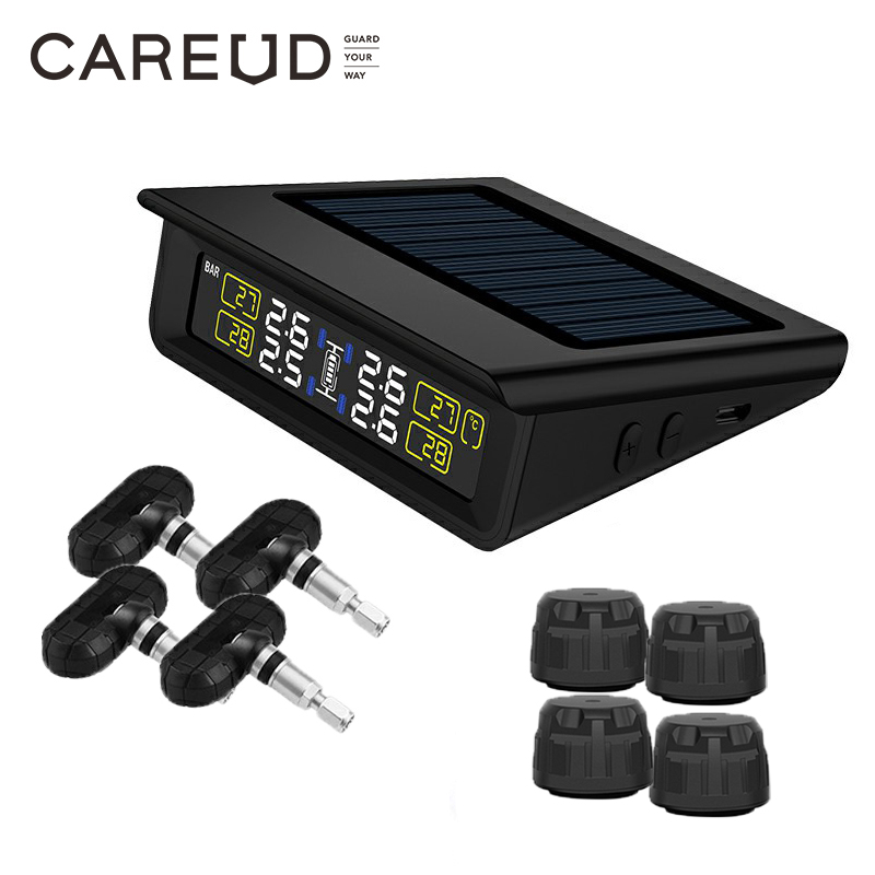 TPMS bandenspanningscontrolesysteem LCD-scherm op zonne-energie met 4 interne/externe sensoren Vervangbare batterij PSI/BAR-modus