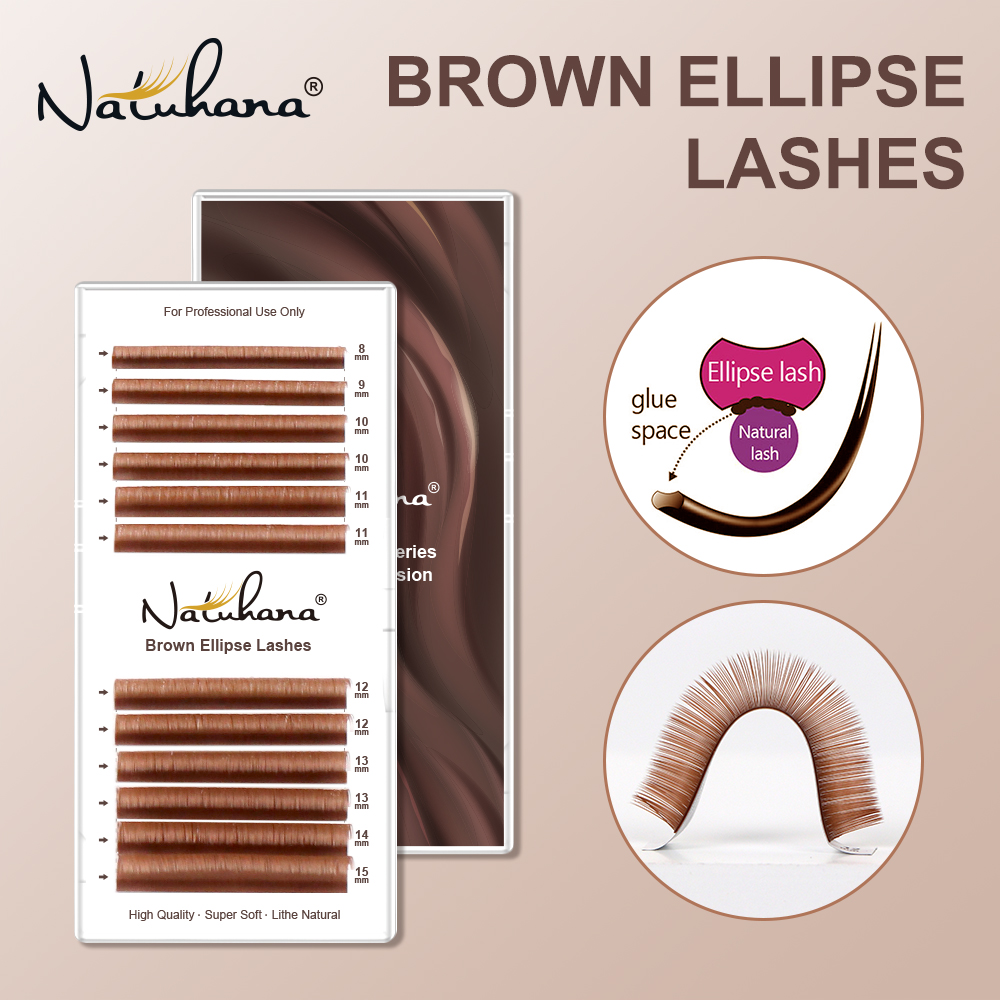 NATUHANA cils 0.15mm brun plat Ellipse Extension de cils faux faux cils mat pointes fendues Ellipse forme cils