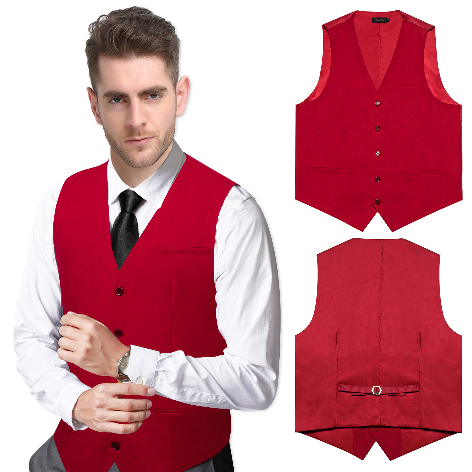 Chaleco de vestido de novia rojo para hombre, moda de novio, sin mangas, Otoño Invierno, chaleco para hombre, corbata negra, chalecos ajustados para hombre