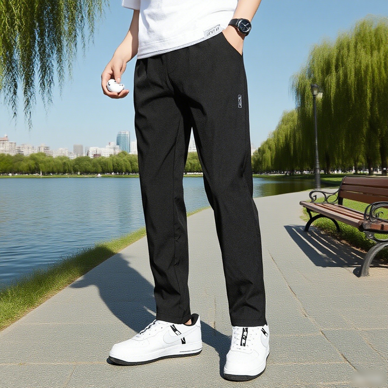Pantalones de Seda Fría para Hombre 2026, Novedad de Verano, Negros y Grises, Finos, Casuales de Negocios, Elásticos, Transpirables, de Pierna Recta, para Exteriores