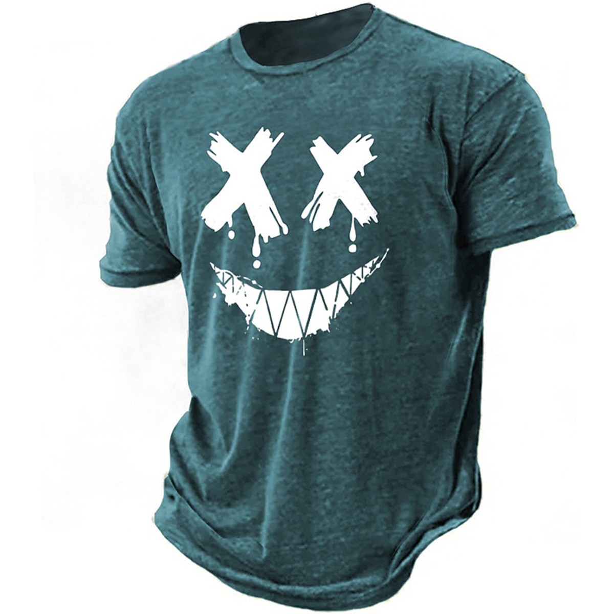 Men's 3D smiling T-shirt paired with high-definition humorous retro printed round neck short sleeved street fitness casual top