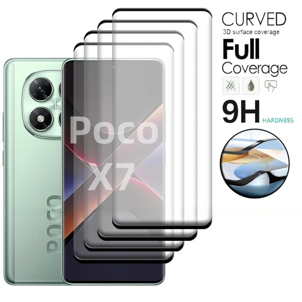 4 Uds para Poco X7 vidrio Poco X6 vidrio templado 9H 9H HD cubierta curvada completa Protector de pantalla de teléfono para Poco X7 PocoX6 X5