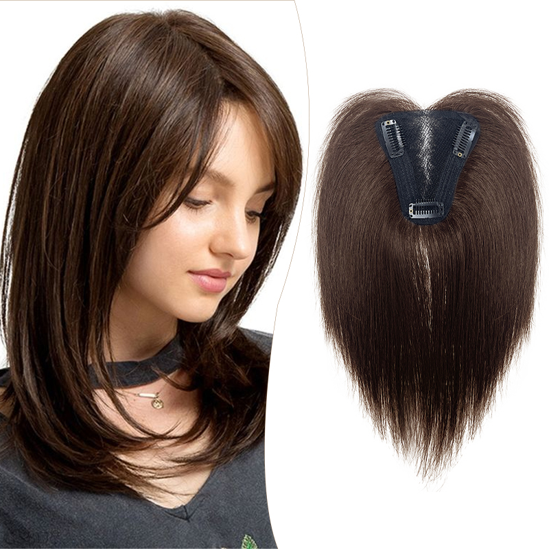 Swiss Lace Hairnet para Mulheres, 8 Shaped Cabelo Bangs, Cabelo Humano, Clip in, Topper Extensão, Top Peruca Piece, 10 ", 3.54x4"