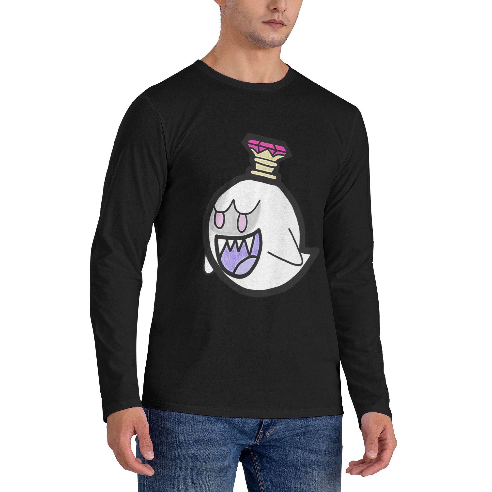 king boo Kaos Lengan Panjang Pria Kaos Kasual Leher Bulat Atasan Pria Musim Semi dan Musim Gugur