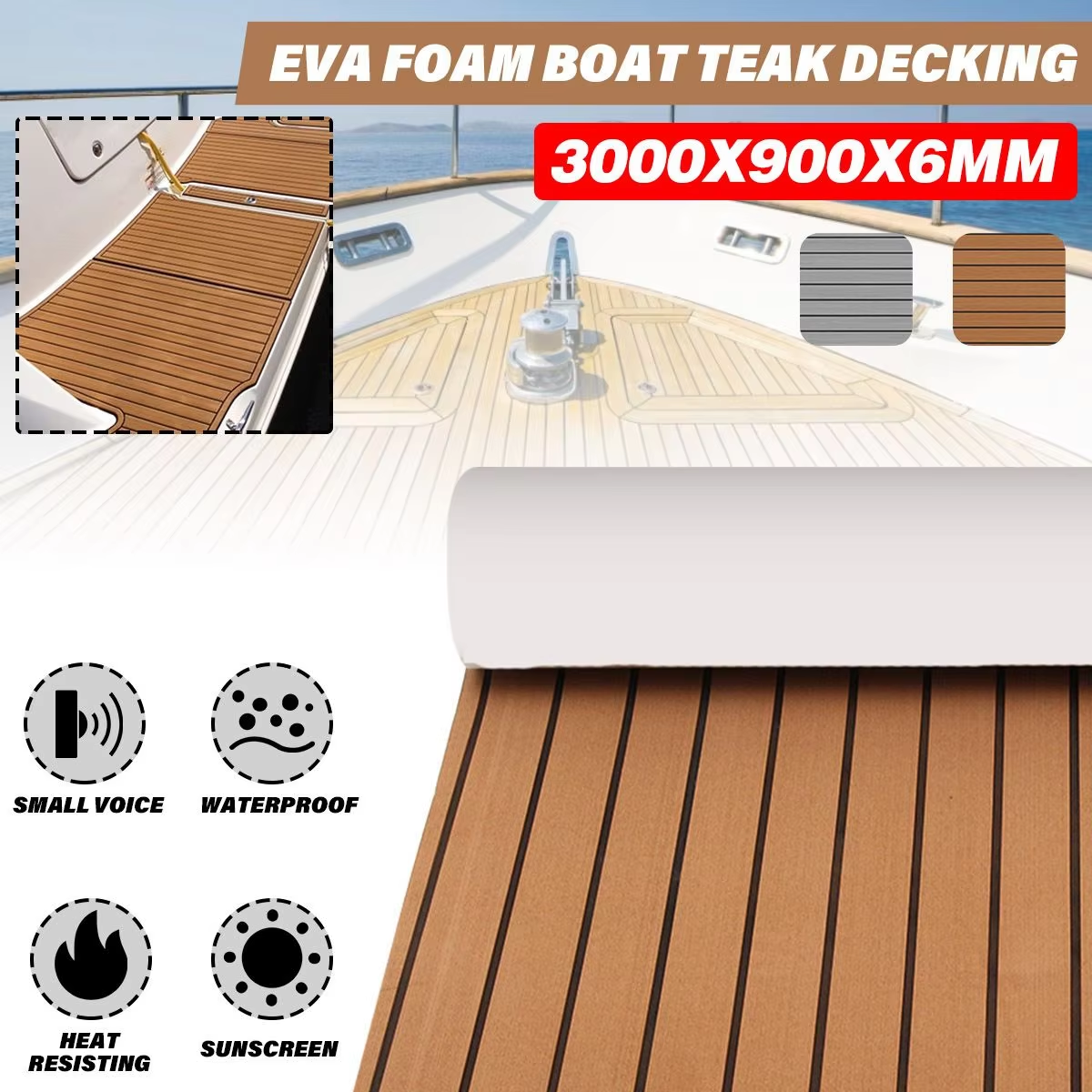 3000x900x6mm Boat Flooring Self Adhesive EVA Boat Yacht Marine Flooring Faux Teak Decking Sheet Pad Foam Floor Mat