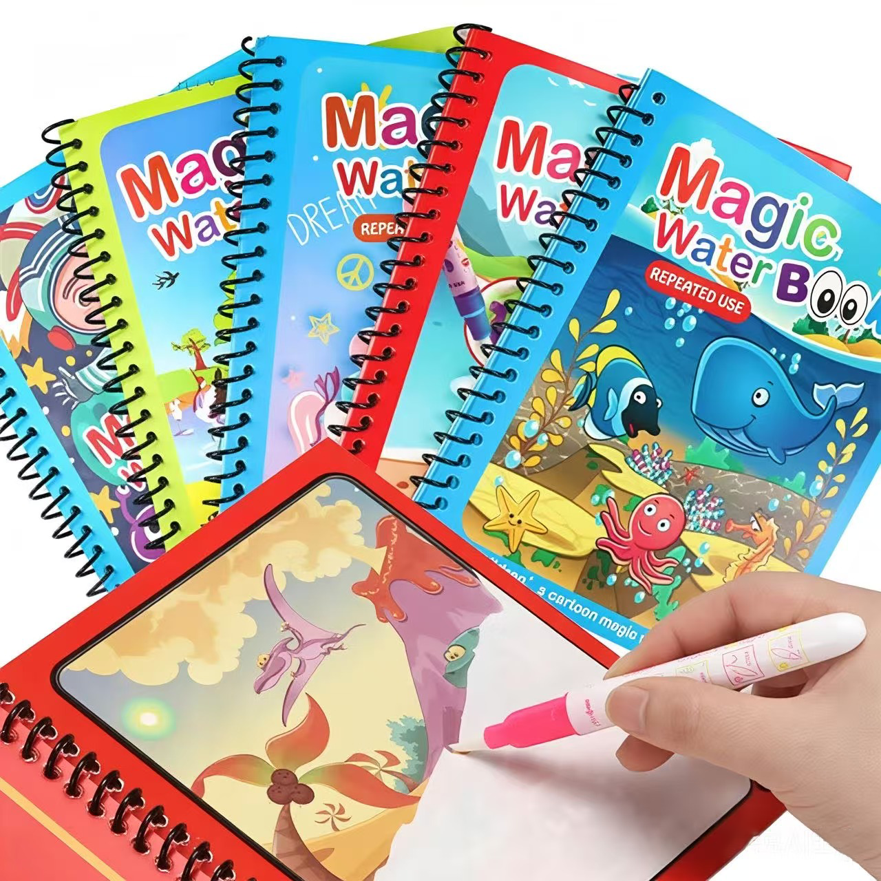 Wiederholte Kinder Zeichnung Malbücher Sensorische Frühe Bildung Puzzle Zeichnung Spielzeug Ozean Dinosaurier Tier Wasser Zeichnung Bild