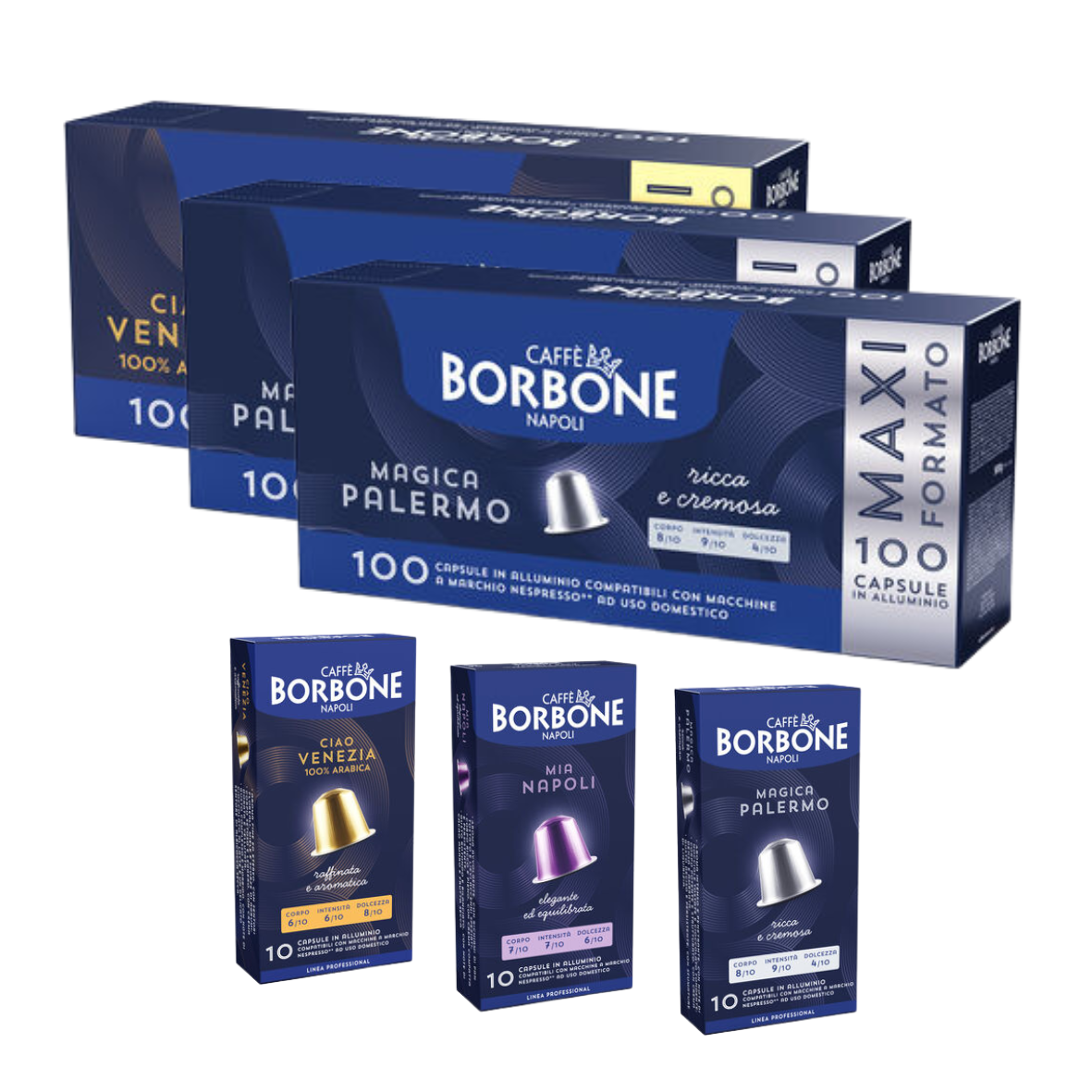 100 Capsule Caffè Borbone in Alluminio Compatibili con Macchine Nespresso (10x10pz)