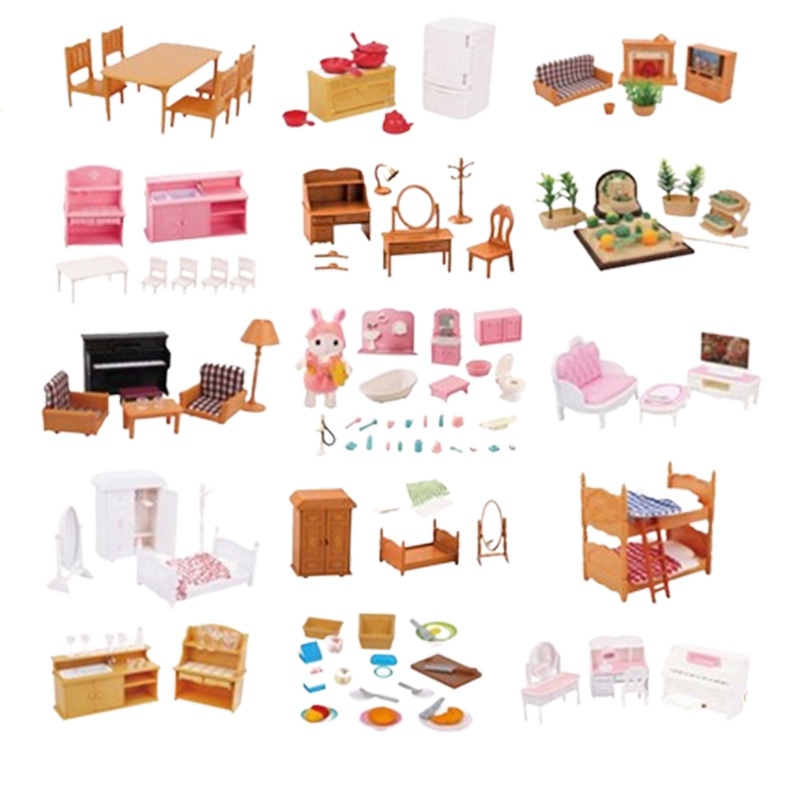 1:12 Foresta Famiglia Mobili per case delle bambole Montessori Casa delle bambole in miniatura Cucina Camera da letto Accessori per il bagno per i regali della ragazza