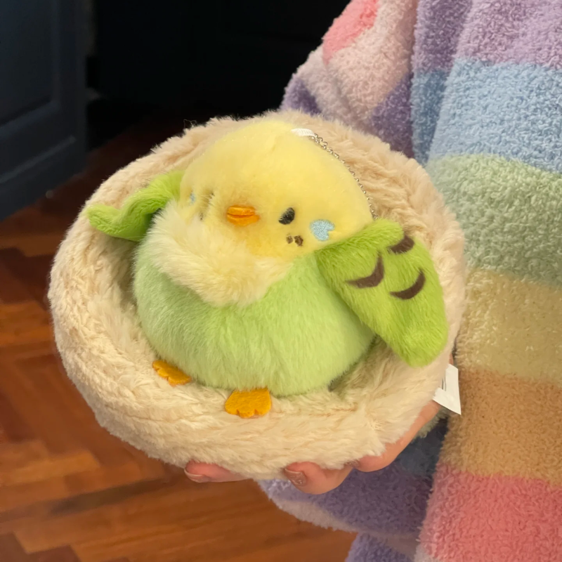 Gantungan Kunci Mainan Liontin Mewah Burung Kawaii Gantungan Kunci Mewah Sarang Burung Bayan Simulasi Hadiah Lucu Anime untuk Anak Perempuan
