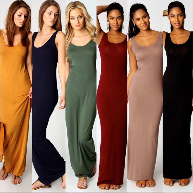 Maxi-jurk voor dames, mouwloze bodycon-lange jurk, elegante, casual homewear, lente-zomer, coole effenkleurige jurk