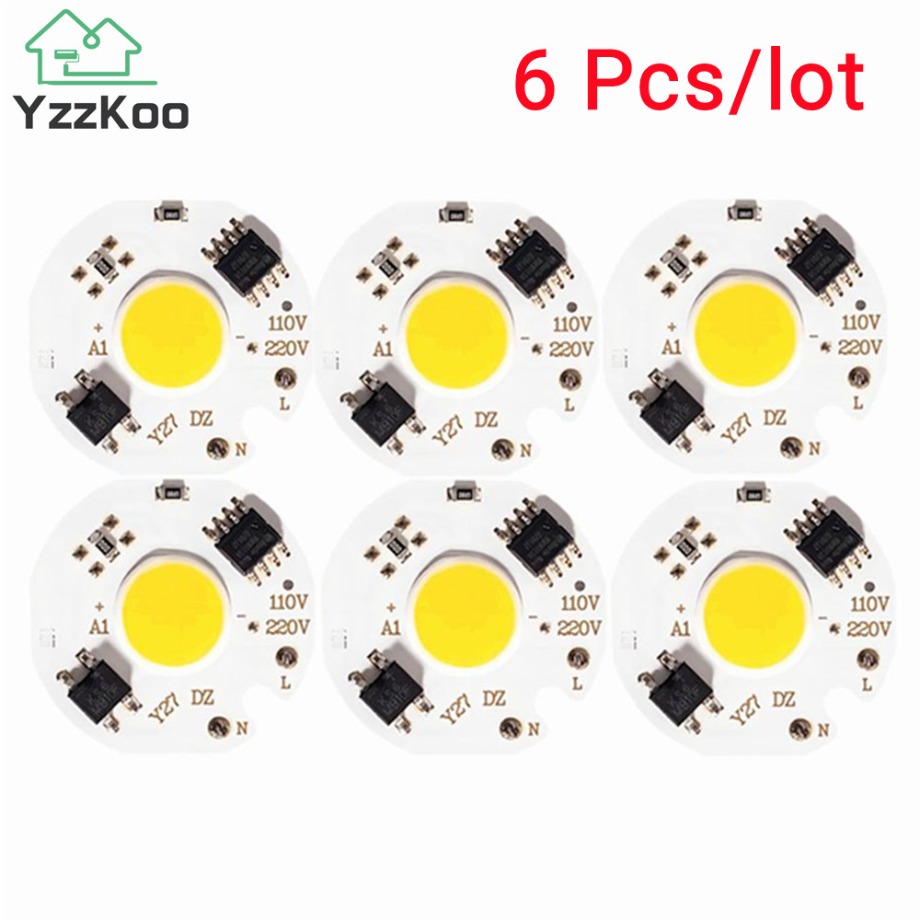 6 unids/lote LED 3W 5W 7W 10W 12W lámpara con Chip COB 220V IC inteligente sin necesidad de controlador bombilla LED para luz de inundación blanco frío blanco cálido