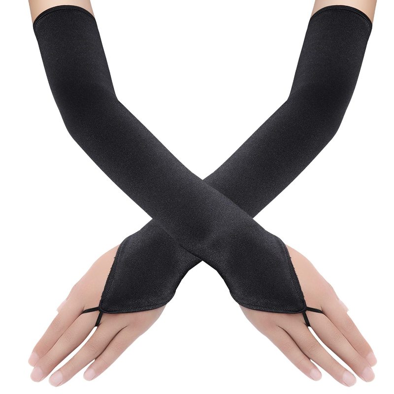 48cm feminino cetim gancho dedo longo luvas sem dedos sólido estilo retro ópera vestido de noite acessórios etiqueta alta elasticidade