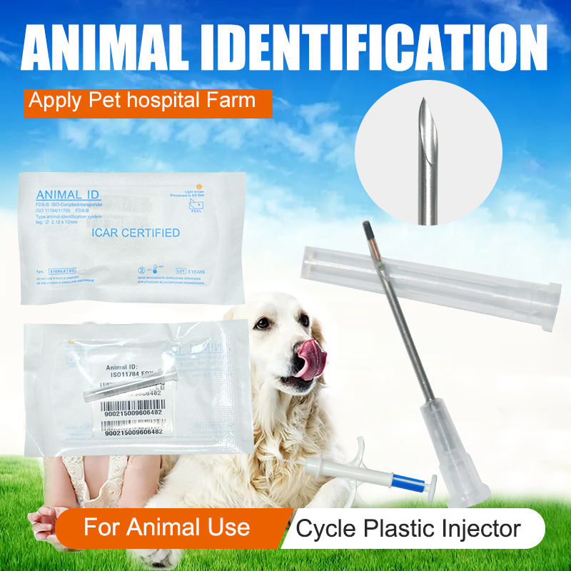 Separated Animal Needle FDX-B Pet ID Tag 134.2KHz Animal Microchip Syringe 2.12x12MM Injector Matching Recycle Metal Injector