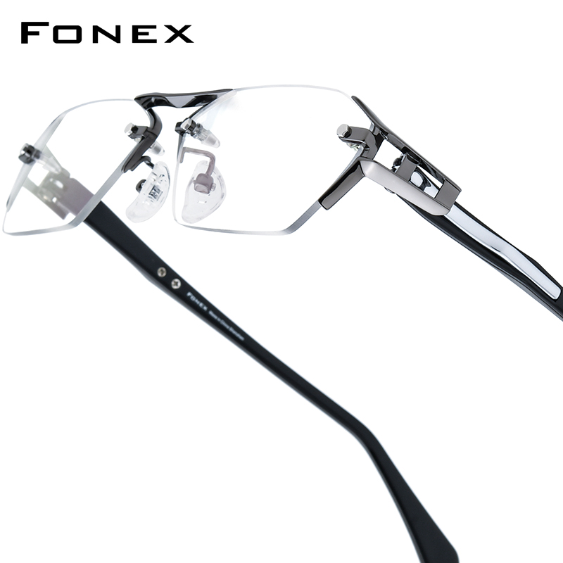 FONEX Occhiali da vista in acetato di titanio Montatura da uomo Design di marca Occhiali da vista quadrati senza montatura Occhiali da vista ultraleggeri giapponesi di fascia alta 1