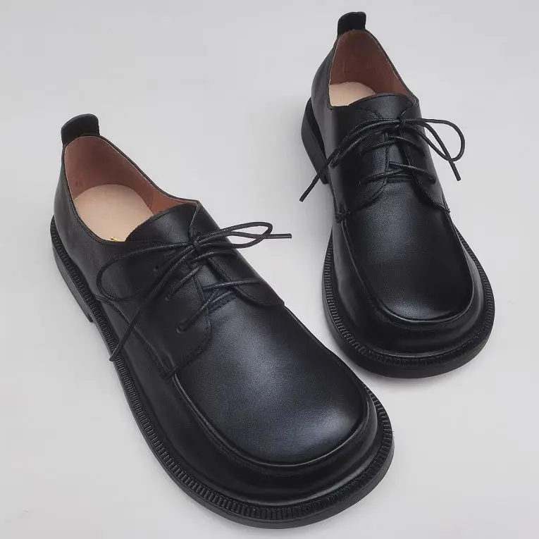 Couro genuíno dedo do pé largo das mulheres dos homens estilo britânico sapatos de renda negócios casuais sapatos de trabalho couro
