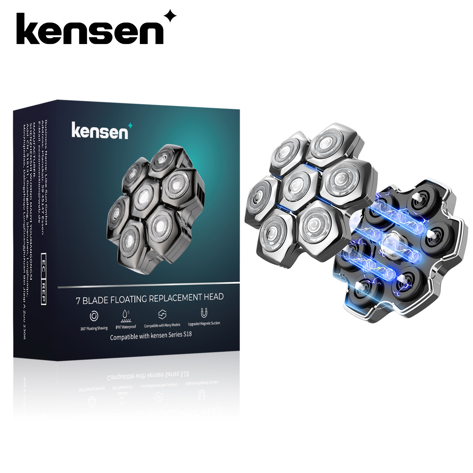 Reemplazo de cabezal de afeitadora Kensen para afeitadora S18 5 en 1, cabezal magnético flotante, lavable, afeitadoras 7D, cortadoras de pelo y barba, cuchillas