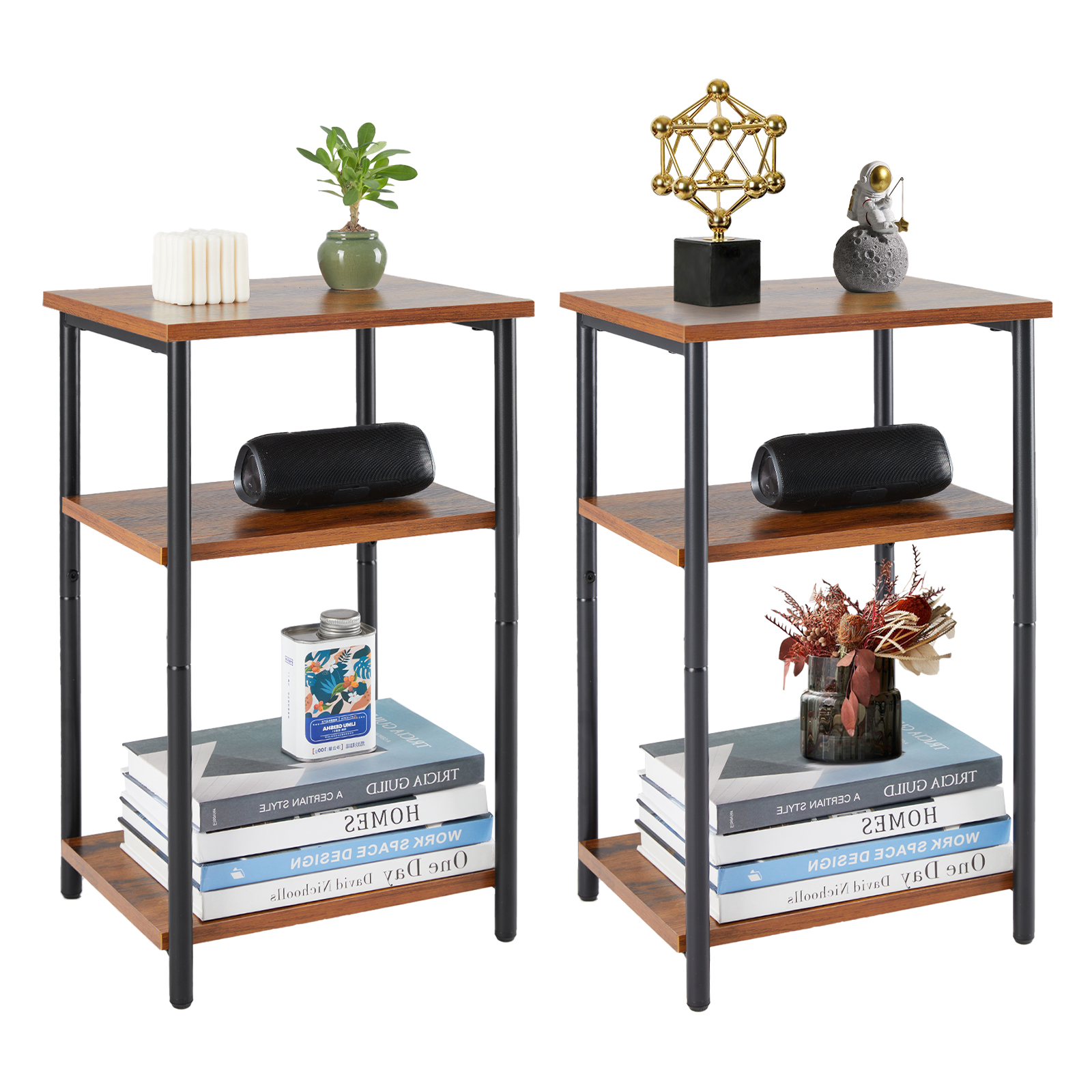 JHK 2/3-laags bijzettafel bijzettafels met verstelbare voeten klein nachtkastje stalen frame ruimtebesparend voor slaapkamer woonkamer kantoor