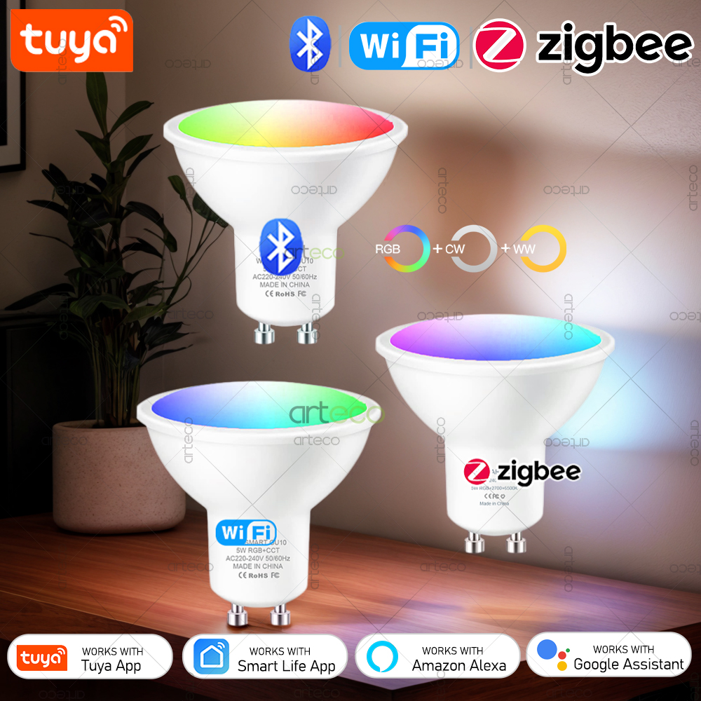 Светодиодные лампы Tuya GU10 WiFi Zigbee Bluetooth, белые лампы RGB C + W с регулируемой яркостью, светодиодная лампа с управлением через приложение Smart Life, голосовая Alexa Google