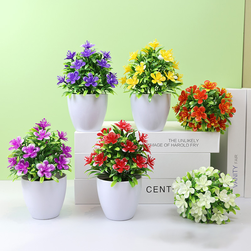 Flores artificiales de ciruela de cinco hojas, plantas pequeñas en macetas, se pueden colocar en interiores y exteriores, adecuadas para decoración del hogar, 1 ud.