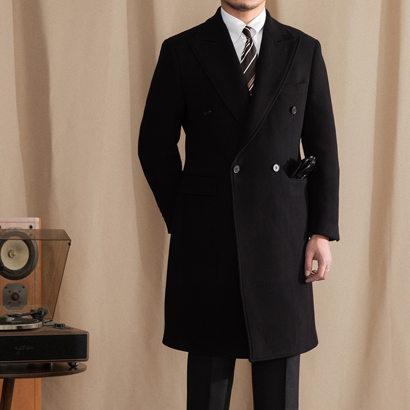 Mr. Lu San 80% wool padded 800g chaister coat men's long barge collar double row warm coat