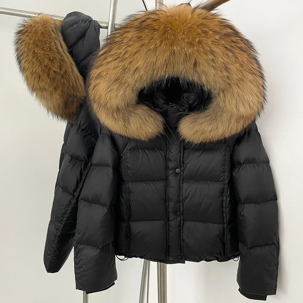 Reality Fur Jacket Female Hooded White Duck Down Coat 2025 New Autumn Winter Fur Fluffy Clothing Women Tnick Real Fox Fur Caot