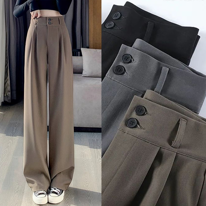 Gran oferta, pantalones coreanos de traje de cintura alta para mujer, cómodos pantalones de pierna recta para uso diario, pantalones sólidos clásicos de moda para mujer