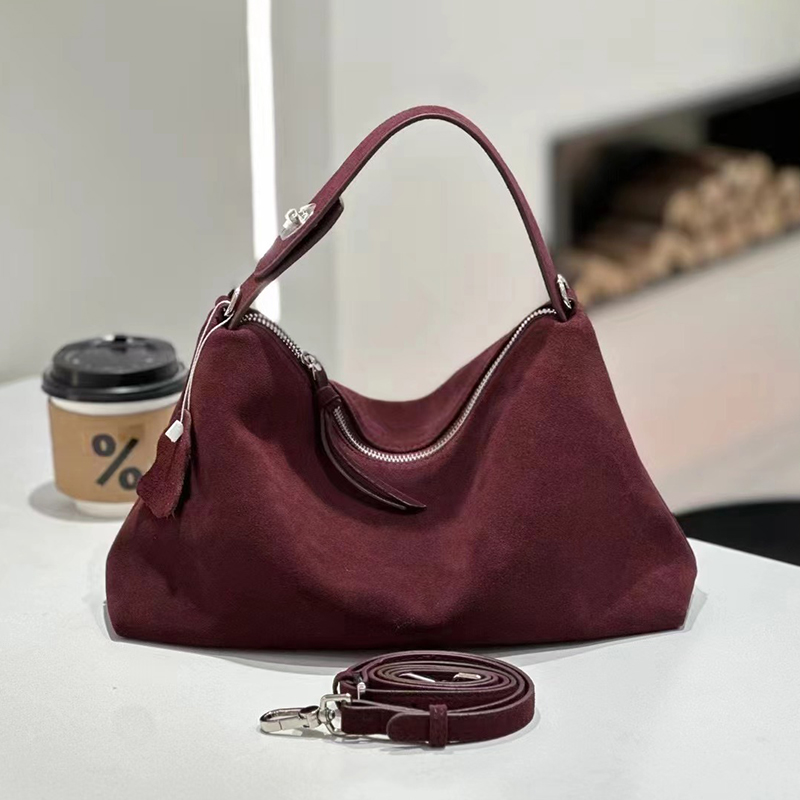 Russische Dames Echt Suède Koeienhuid Lederen Schoudertas Retro Frosted Koe Grote Capaciteit Veelzijdig Woon-werkverkeer Luxe Designer