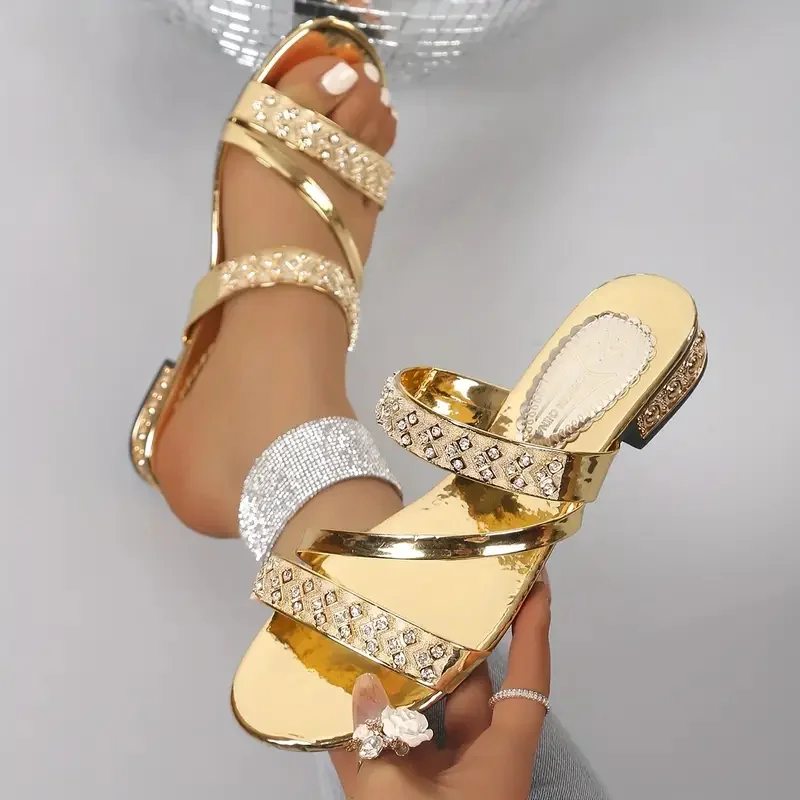 Chinelos Femininos de Verão com Cabeça Quadrada e Padrão de Cobra, Novos Chinelos de Sola Plana, Sandálias Transparentes com Cinto para Mulheres