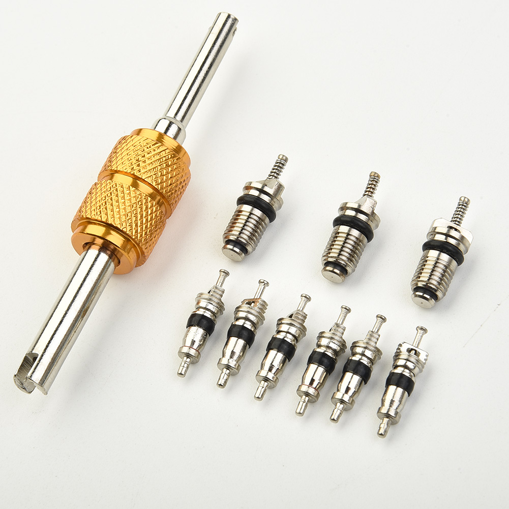 9 Uds R134a núcleo de válvula de aire acondicionado automotriz + 1 Uds herramienta de extracción para sistema A/C centro comercial/herramienta de núcleo de válvula de aire acondicionado grande