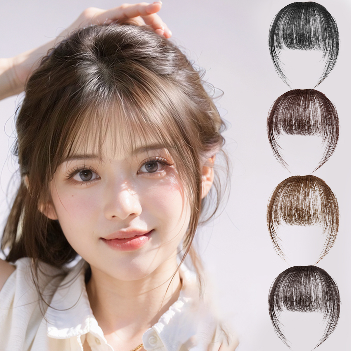 ผมสังเคราะห์ธรรมชาติ Bangs อุปกรณ์เสริมผมผู้หญิงคลิปหน้าผากต่อผมที่มีความโค้งตามธรรมชาติของจอน